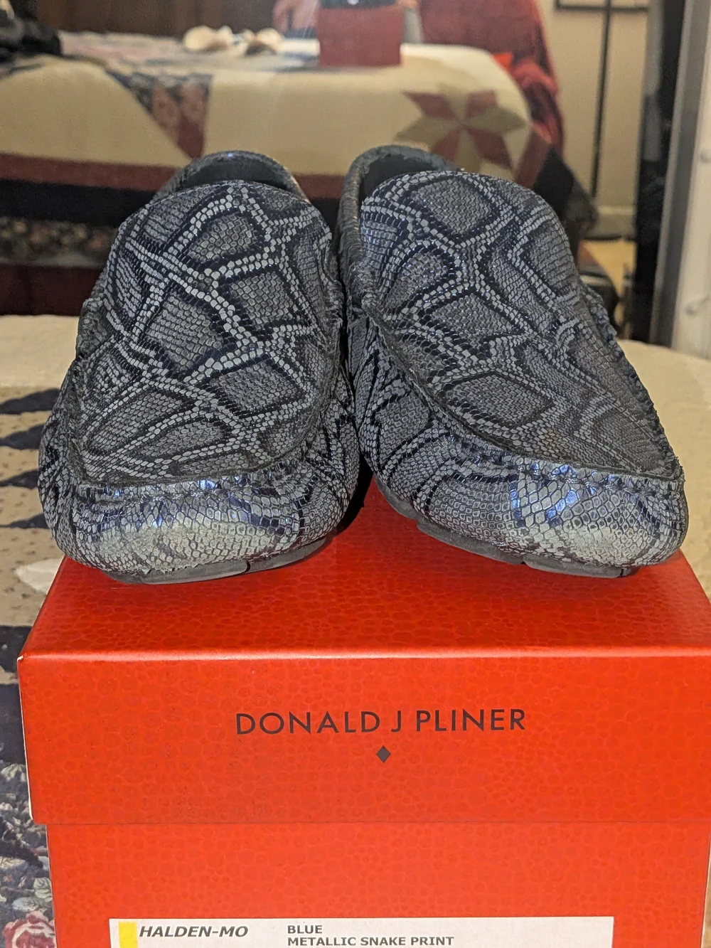 Donald J. Pliner Men's Navy Snake-Embossed Leather Loafers and Belt Set